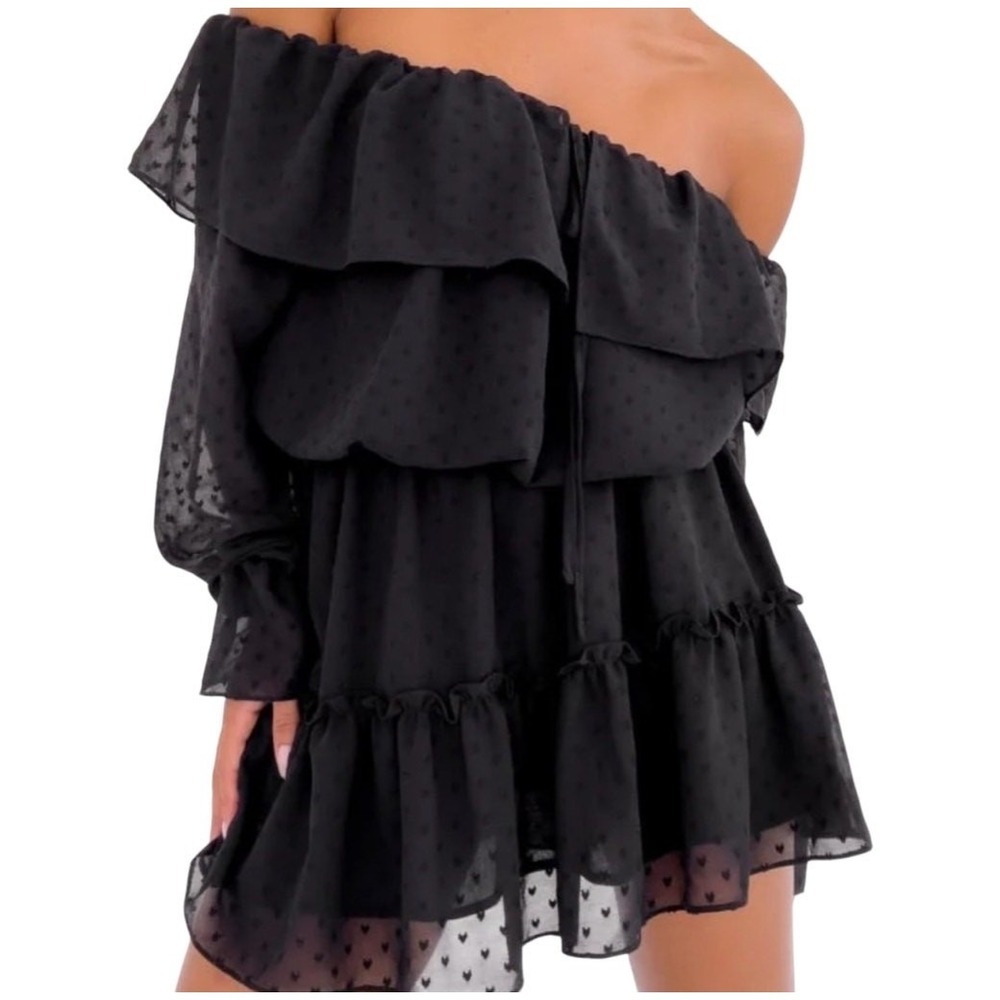Rumored Senorita Mini Dress SMALL Black Ruffles Bohemian Sheer NWT Danty Flirty - Picture 5 of 9